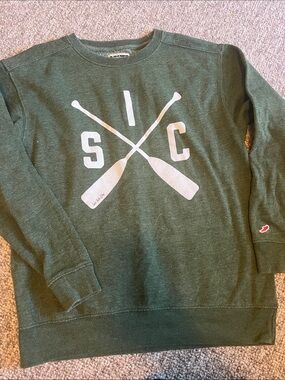 League Men's Dark Green Crewneck Sweater with White Oar Graphic